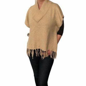 Big Buddha Beige Wool & Acrylic V Neck Poncho